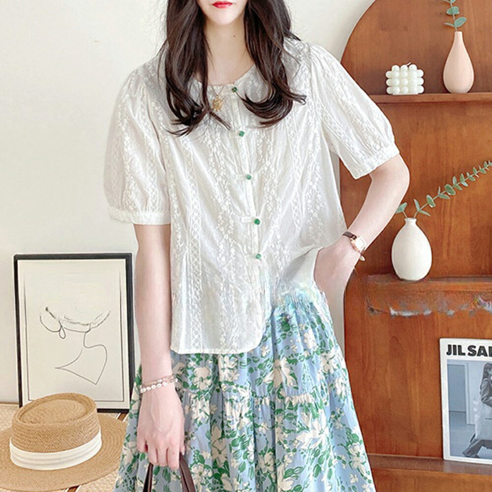 ＊ORead＊法式圓領刺繡棉質短袖娃娃衫上衣(2色M~2XL)