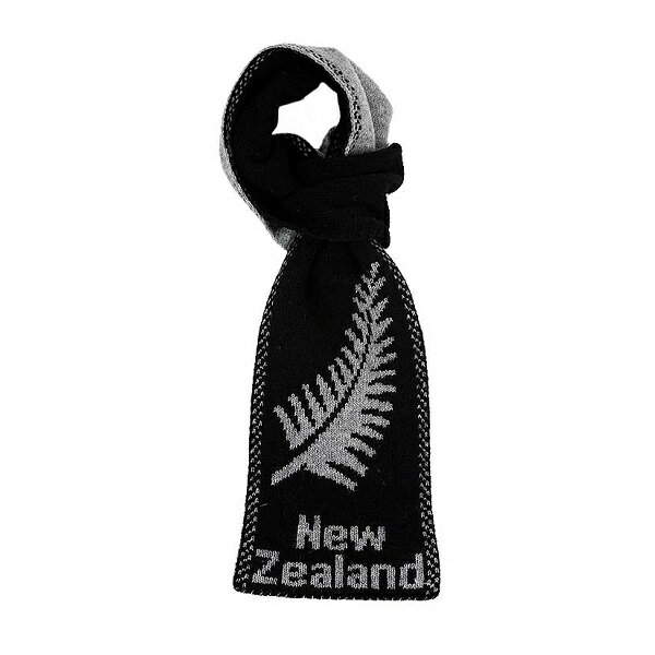 紐西蘭100%純羊毛圍巾*紐西蘭蕨葉_ 灰色X黑色