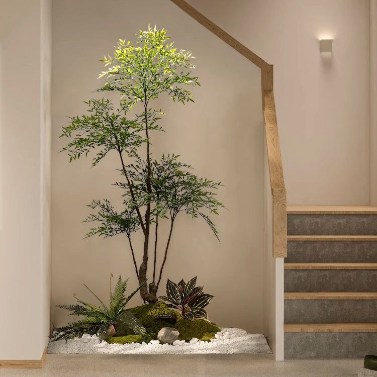 模擬綠植造景室內樓梯下景觀植物南天竹落地盆栽櫥窗裝飾假樹擺件