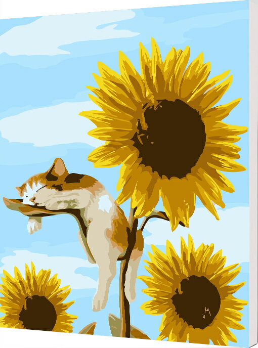 WallFree DIY手繪數字油畫 掛畫-貓和向日葵