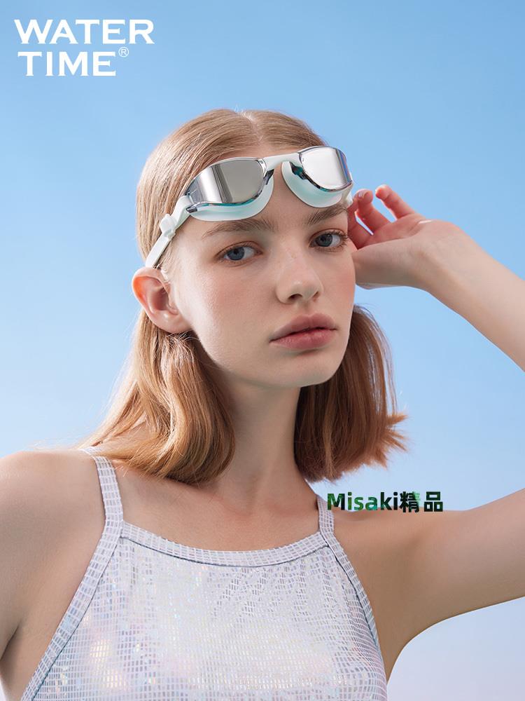 WaterTime 泳鏡女高畫質防水防霧近視大框游泳眼鏡男專業泳帽套裝備-Misaki精品