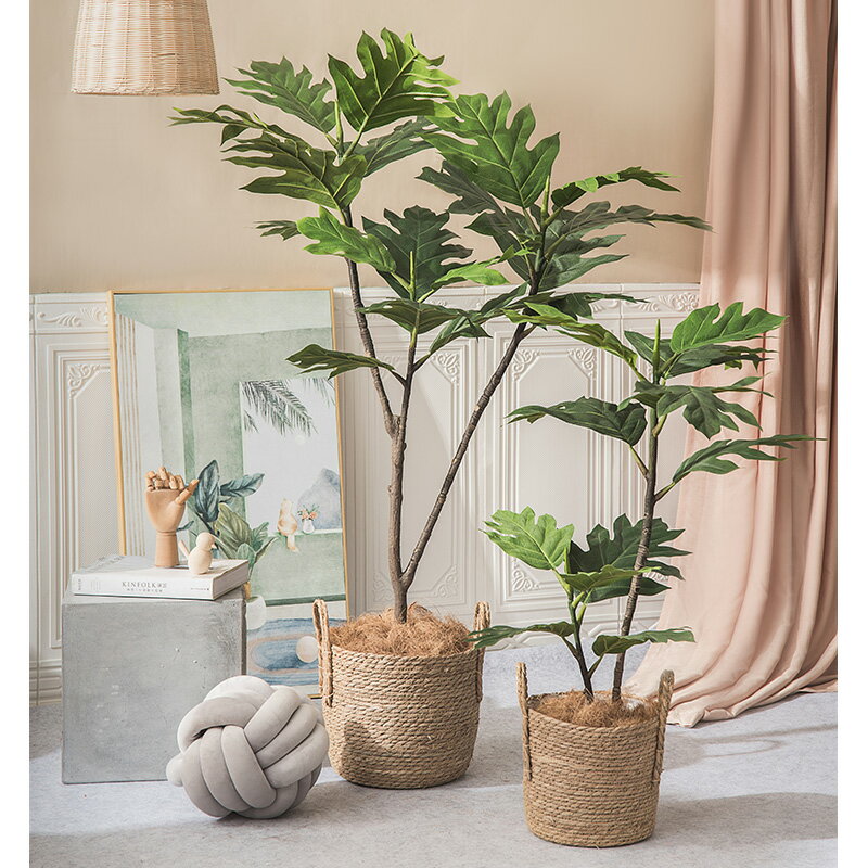 北歐風模擬綠植愛心榕琴葉榕植物假樹室內客廳落地盆栽裝飾擺件