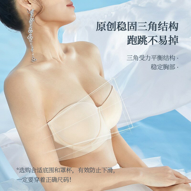 大碼無肩帶胸罩 防滑美背隱形無痕舒適大胸內衣薄聚攏防下垂