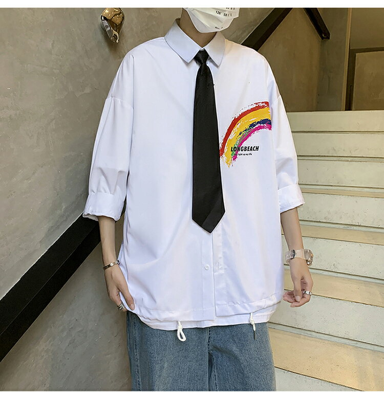 FINDSENSE X 男生日系短袖襯衫男港風寬鬆半袖上衣