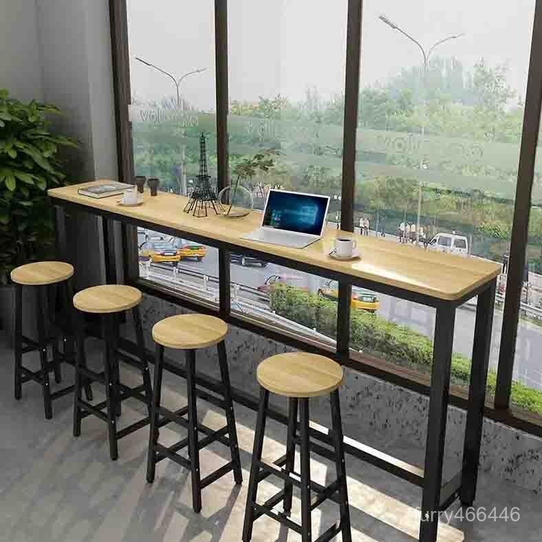 【廠家直銷】家用窄長方形簡易桌子 奶茶店桌椅組閤 圓角靠墻吧臺高腳桌長條桌