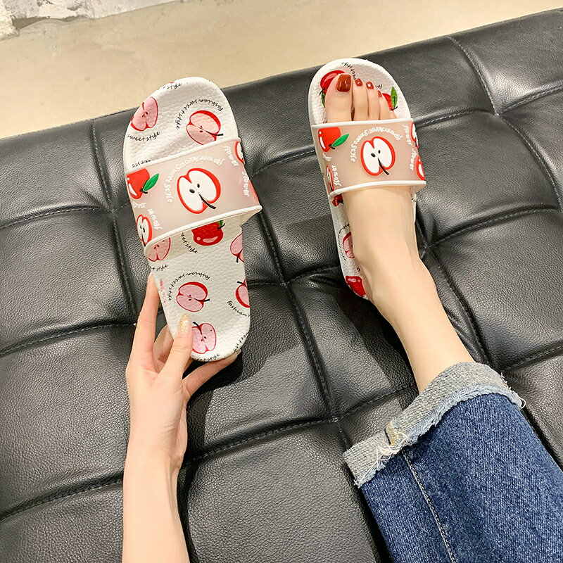 清涼夏季水果拖鞋女涼拖果凍透明家居一字拖北歐風軟底防滑平底拖