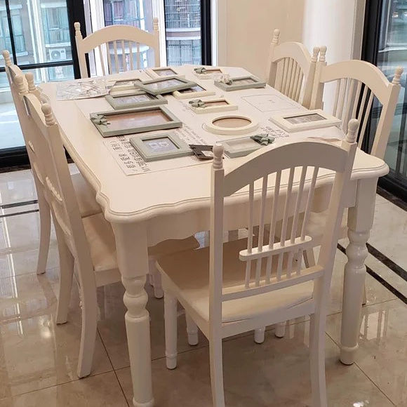 歐式餐桌韓式田園實木簡約時尚現代小戶型餐桌椅組合白色餐桌