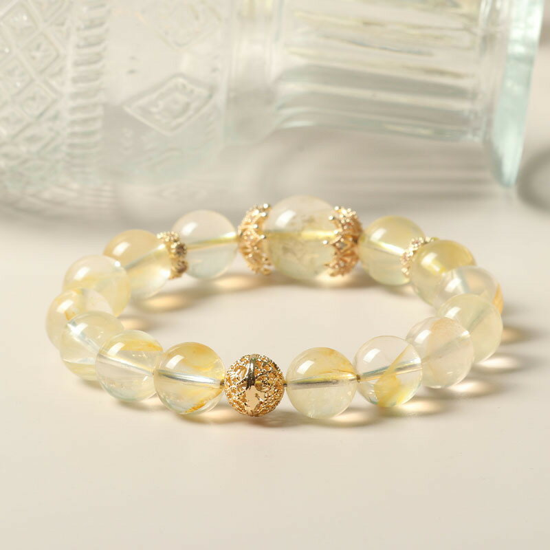 現貨+預購 水晶手鍊串珠手繩女手珠平安擋煞防小人轉運淨化招財開運-黃膠花12mm金絲兔夢74kj7【獨家進口】【米蘭精品】