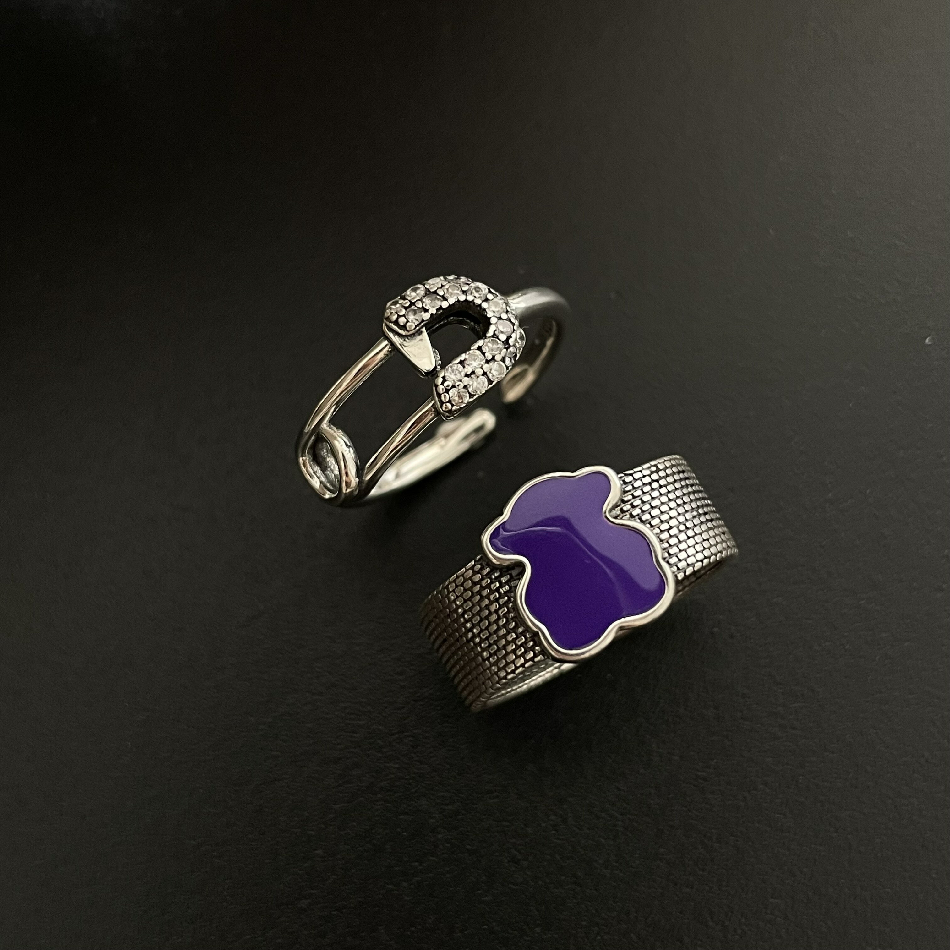4.03小寶S925純銀紫色小熊戒指女輕奢小眾設計精致高級冷淡風個性