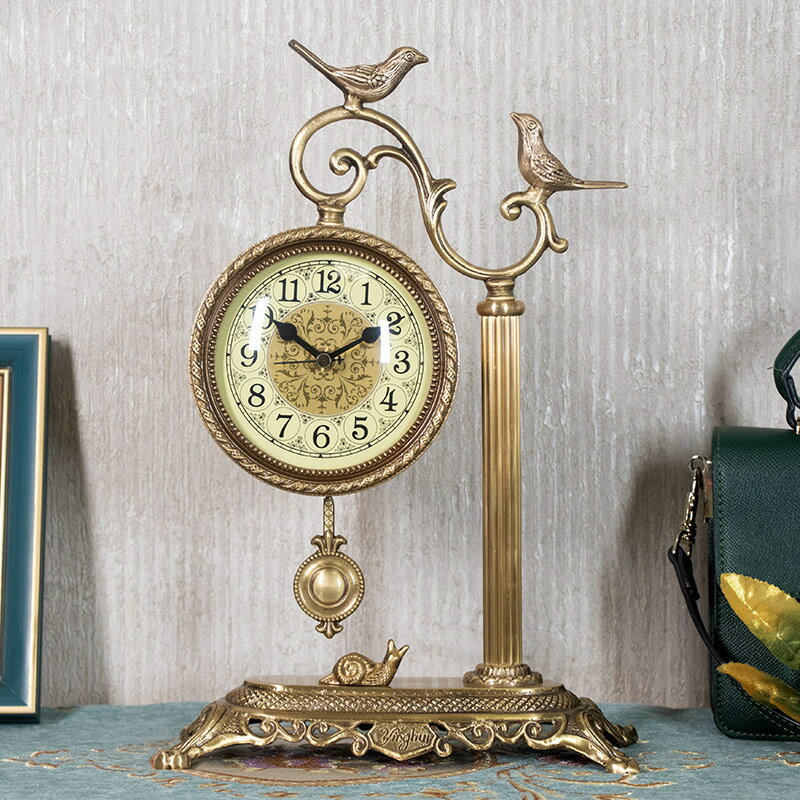 純銅座鐘式桌麵客廳擺時鐘鐘表工藝擺鐘鐘式歐式黃銅全銅C