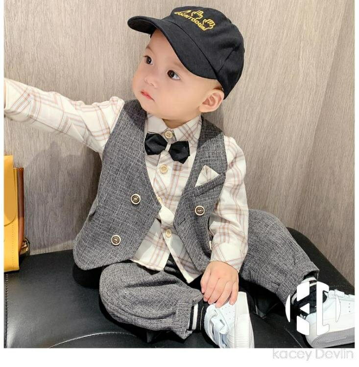 男童套裝一周歲男孩衣服帥氣生日男寶寶三件套春裝【聚物優品】