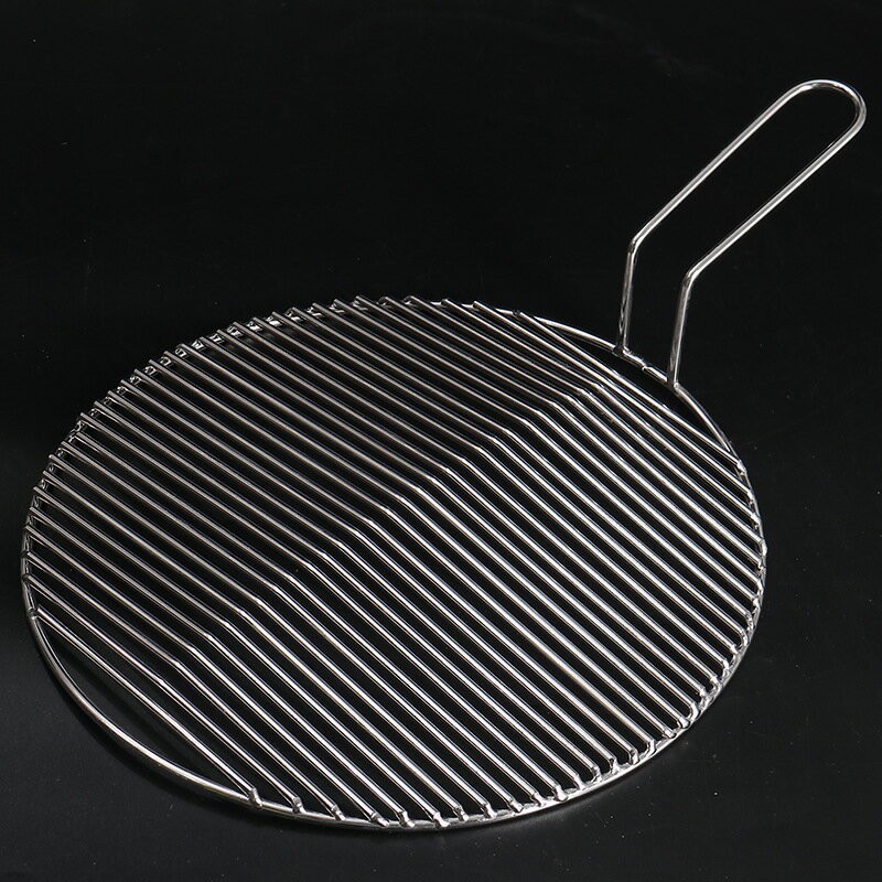 烤肉網 圓筋不鏽鋼帶把手網炭火烤肉篦凹槽網片