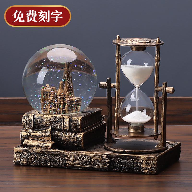 沙漏 復古水晶球沙漏計時器創意擺件酒櫃客廳家居裝飾品個性房間電視櫃交換禮物 限時88折