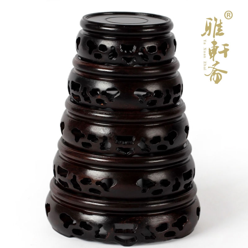 紅木工藝品實木底座 花瓶茶壺茶杯古玩玉器 黑紫檀木鏤空套五底座