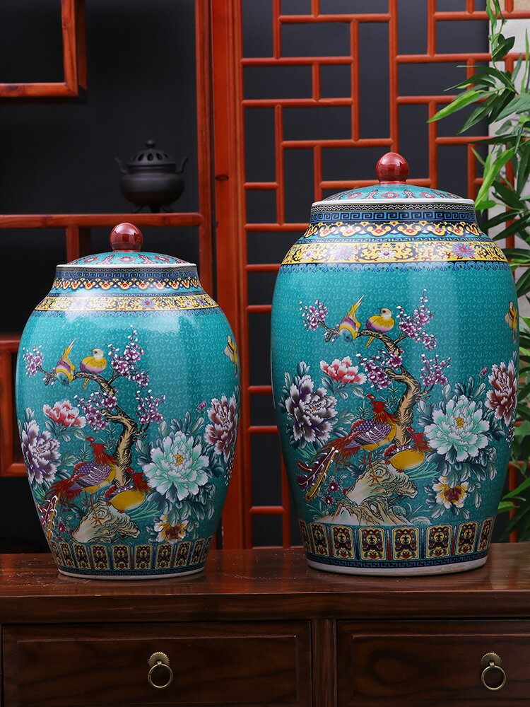 景德鎮陶瓷米缸30斤家用20斤帶蓋密封防蟲防潮水缸家居裝飾品擺件