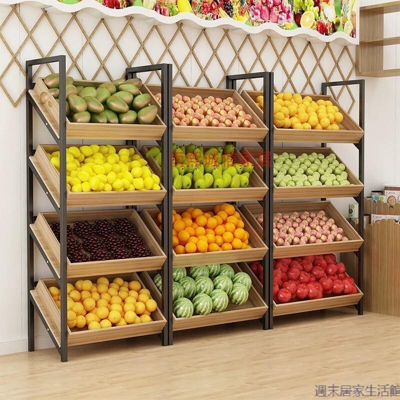 免運超市水果貨架展示架多功能水果架子蔬菜架子果蔬架鋼木便利店木質