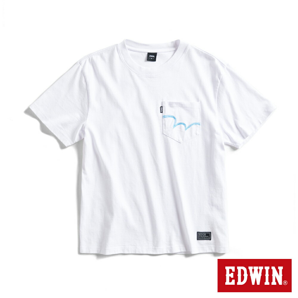EDWIN EDGE系列 經典Ｗ縫線寬版口袋短袖T恤-男款 白色