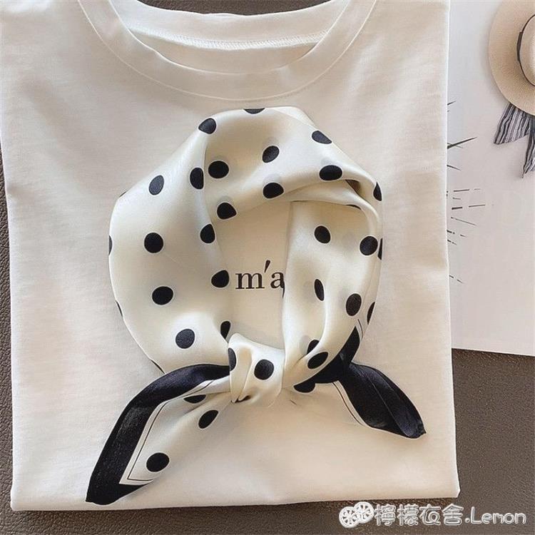 小方巾可愛波點真絲桑蠶絲圍巾女百搭小方巾韓版俏皮小領巾絲巾春夏 99購物節