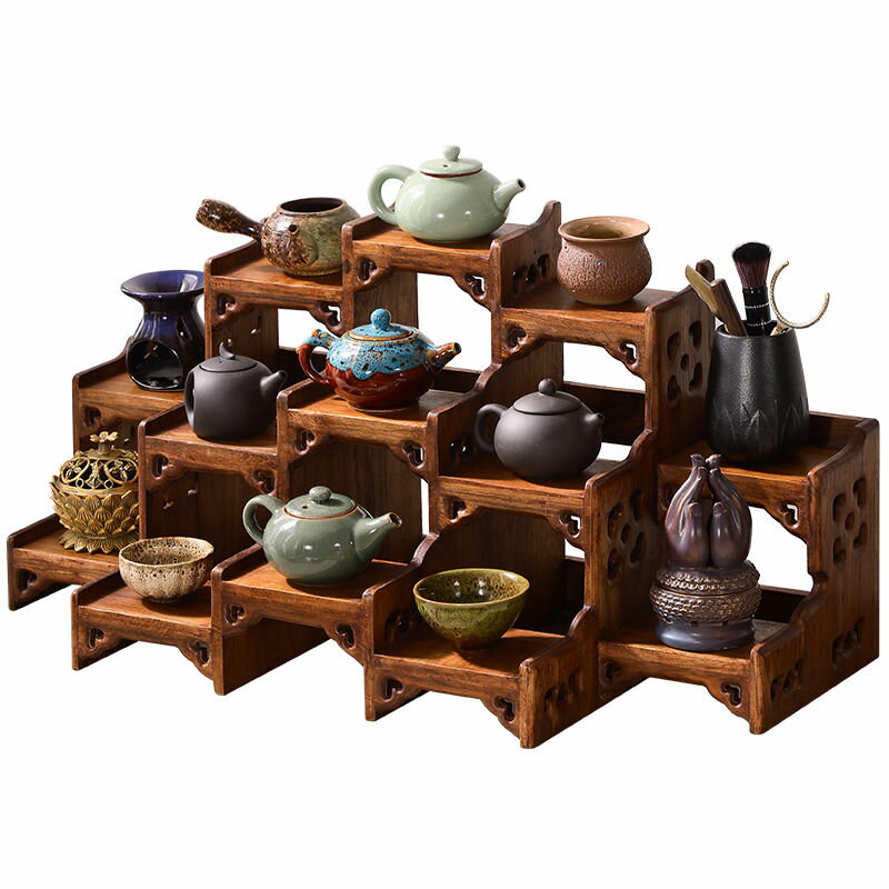附發票工廠直銷中式桌面博古架實木茶壺展示架紫砂壺擺放架子茶具茶杯