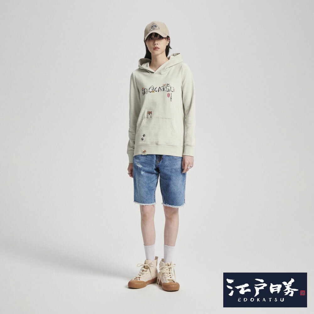 EDOKATSU江戶勝 女款 勝太郎系列 勝太郎印花長袖連帽T恤 (淺灰色) #下單五折 EDOKATSU江戶勝 女款 勝太郎系列 勝太郎印花長袖連帽T恤 (淺灰色) #下單五折-EDWIN官方旗艦店-日本商品推薦
