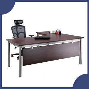 【屬過大商品，運費請先詢問】辦公家具 SKB-16080E+SKB-9050E 不銹鋼 深胡桃 主管桌 辦公桌 書桌 桌子