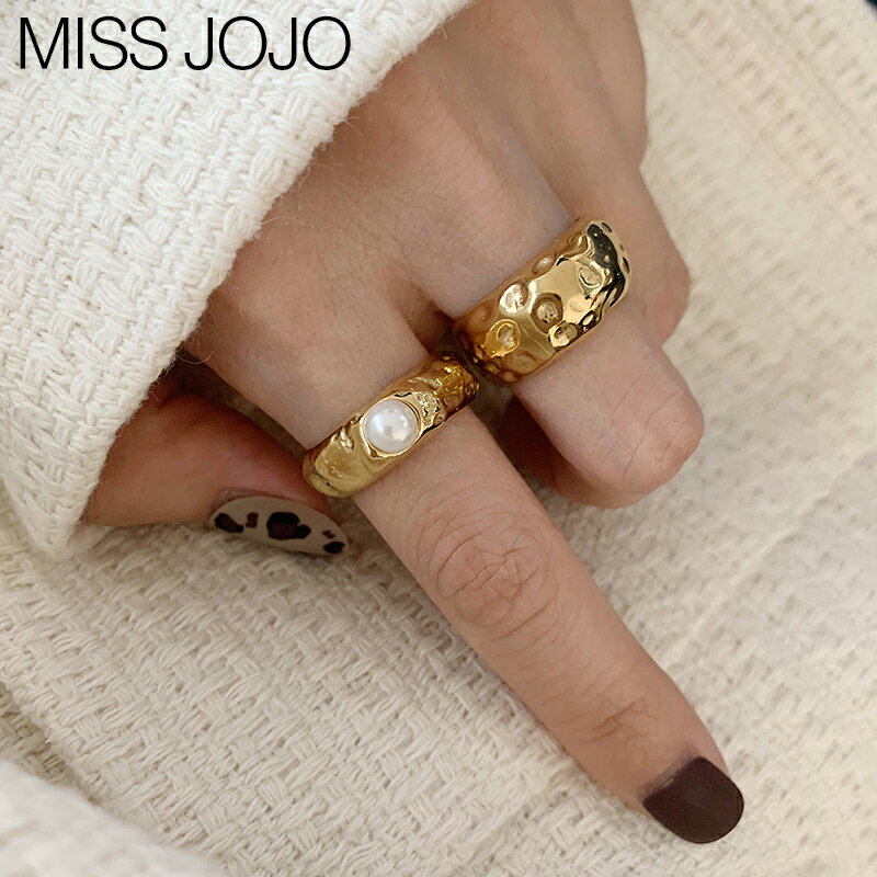 歐美冷淡風鈦鋼18K金色寬版人造珍珠時尚個性戒指女小眾設計ins潮