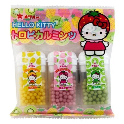 【江戶物語】Orion Hello Kitty 迷你3入糖 熱帶水果糖粒 鳳梨/草莓/奇異果味 三麗鷗 日本糖果