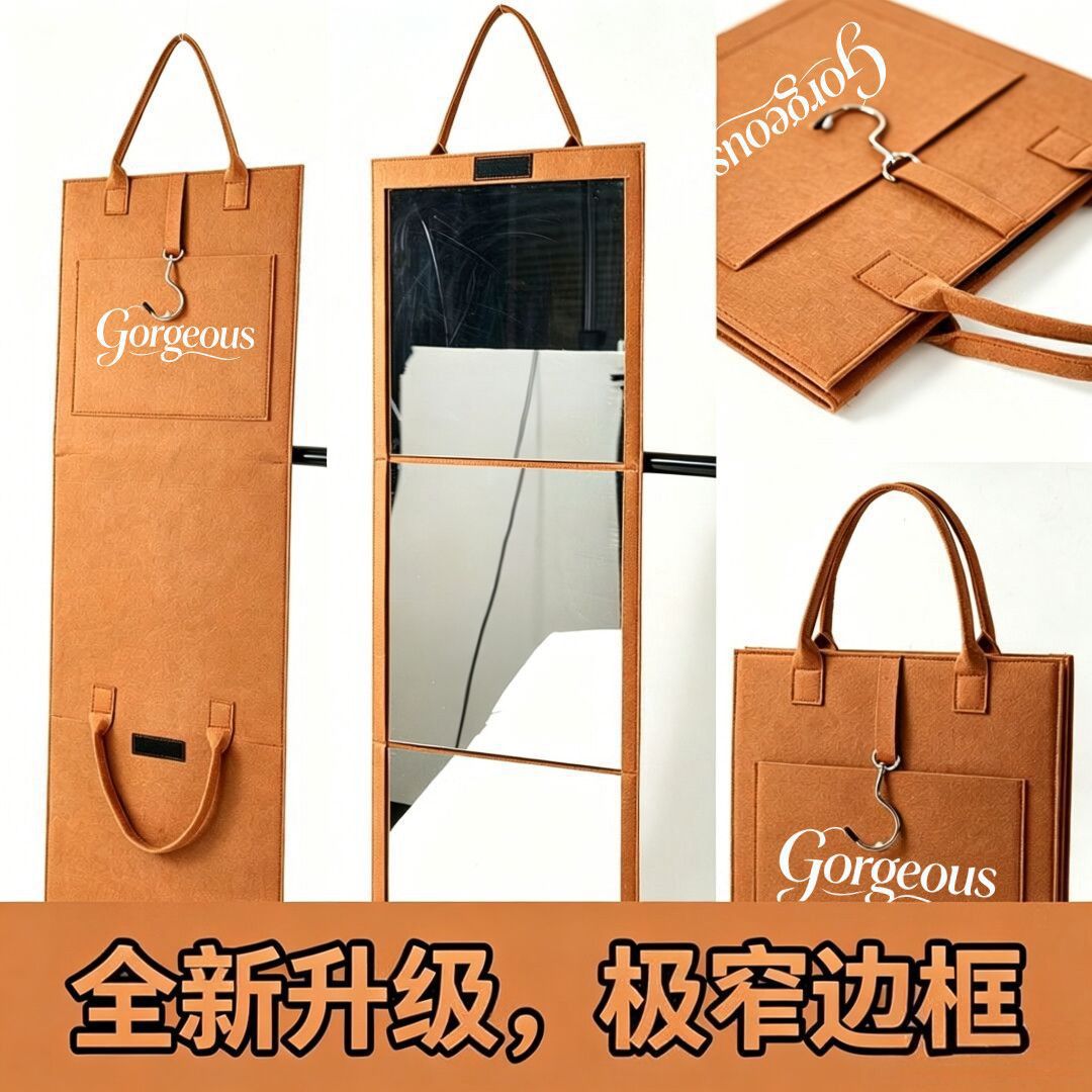 鏡子全身鏡可攜式折疊化妝鏡家用宿舍用全身鏡掛牆免打孔落地穿衣鏡 0