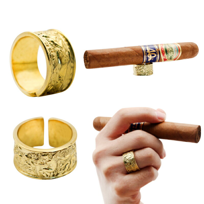 Laf uli 純銅浮 雕雪茄 戒指菸 托便攜金色雪茄標持灰專用雪茄架