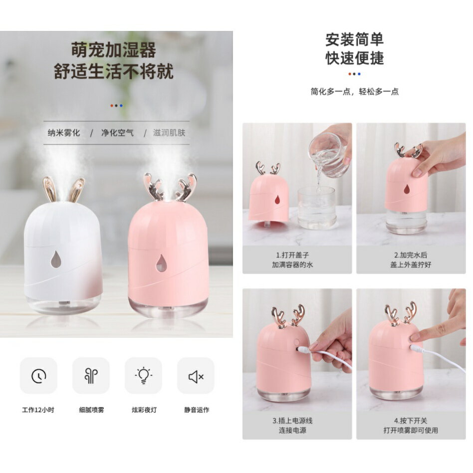 【漫格子】室內加濕器 香薰機 淨化空氣機 居家小型USB噴霧機 香薰霧化機 貓咪 麋鹿 星球夜燈 8