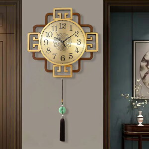 新中式客廳掛鐘中國風簡約靜音大氣掛表家用時尚裝飾純銅掛墻時鐘