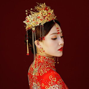 鳳冠 秀禾服頭飾新娘中式發飾鳳冠霞帔古帽飾品 瑪麗蘇