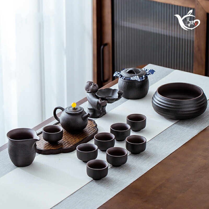 景德鎮黑陶紫砂功夫茶具套裝家用客廳辦公陶瓷西施壺茶杯整套禮盒