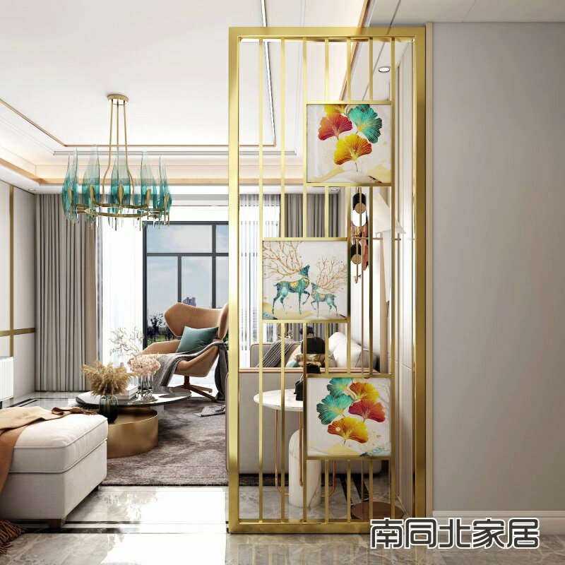 優樂悅~定製 2022新款中式不銹鋼屏風客廳玄關入戶鐵藝術隔斷輕奢辦公家用裝飾屏風 隔斷
