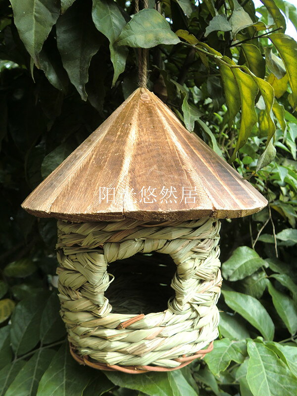 碳化木鳥窩草編鳥窩保暖防雨鳥籠鳥屋木製