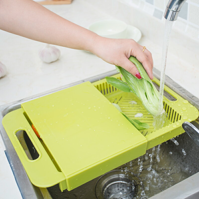 切菜瀝水籃 家用多功能瀝水籃儲物槽切菜板砧板案板塑料菜板水果切板粘板刀板『XY13816』