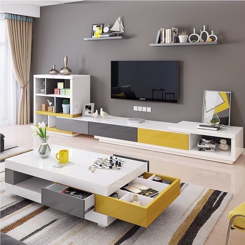 北歐巖板茶幾現代簡約小戶型客廳家用方形實木輕奢茶幾電視柜組合