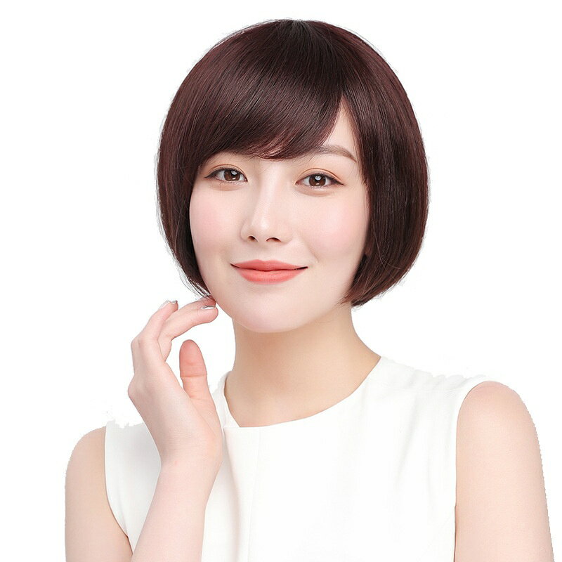 短假髮整頂真髮-遞針頭旋斜瀏海波波頭女假髮2色74gy19【獨家進口】【米蘭精品】