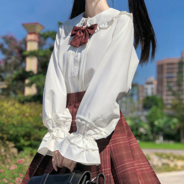 |自制|jk襯衫制服女春秋日系學生長袖娃娃領喇叭袖Lolita內搭襯衣