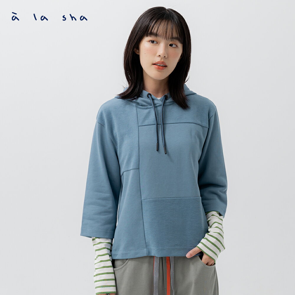a la sha 抹茶繡花拼接連帽棉T