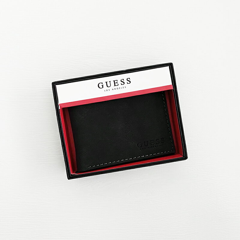 美國百分百【全新真品】GUESS 皮夾 短夾 皮革 專櫃精品 錢包 證件夾 LOGO 黑色 CS89