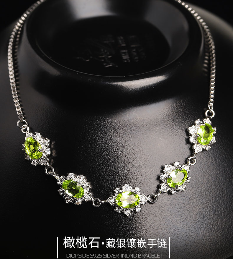 凈水級橄欖石手鏈女款 藏銀鑲嵌橄欖石 鉆石切面水晶飾品 送證書 5