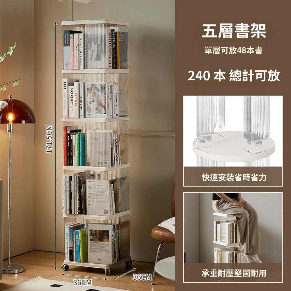 【出清現貨】360度旋轉書架 家用落地簡約書櫃 客廳附輪旋轉書櫃 多層收納架/置物架