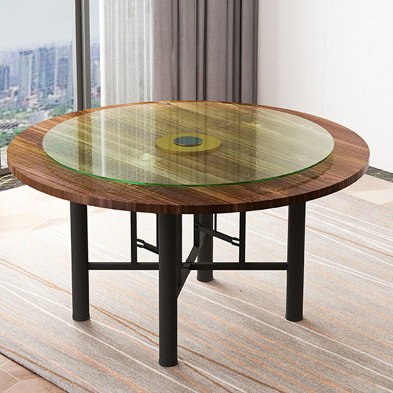 APP下單享點數9% 加厚大圓桌面板餐桌吃飯桌實木帶轉盤家用中式臺面商用圓形折疊桌