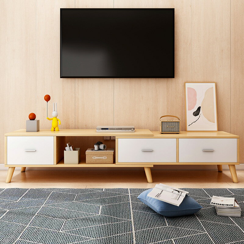 北歐電視櫃簡約現代小戶型客廳落地桌實木腿邊櫃簡易成人電視組裝 快速出貨