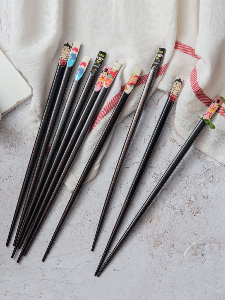 可愛日式壽司指甲尖頭情侶家用實木木質套裝家庭裝木筷子單1/10雙