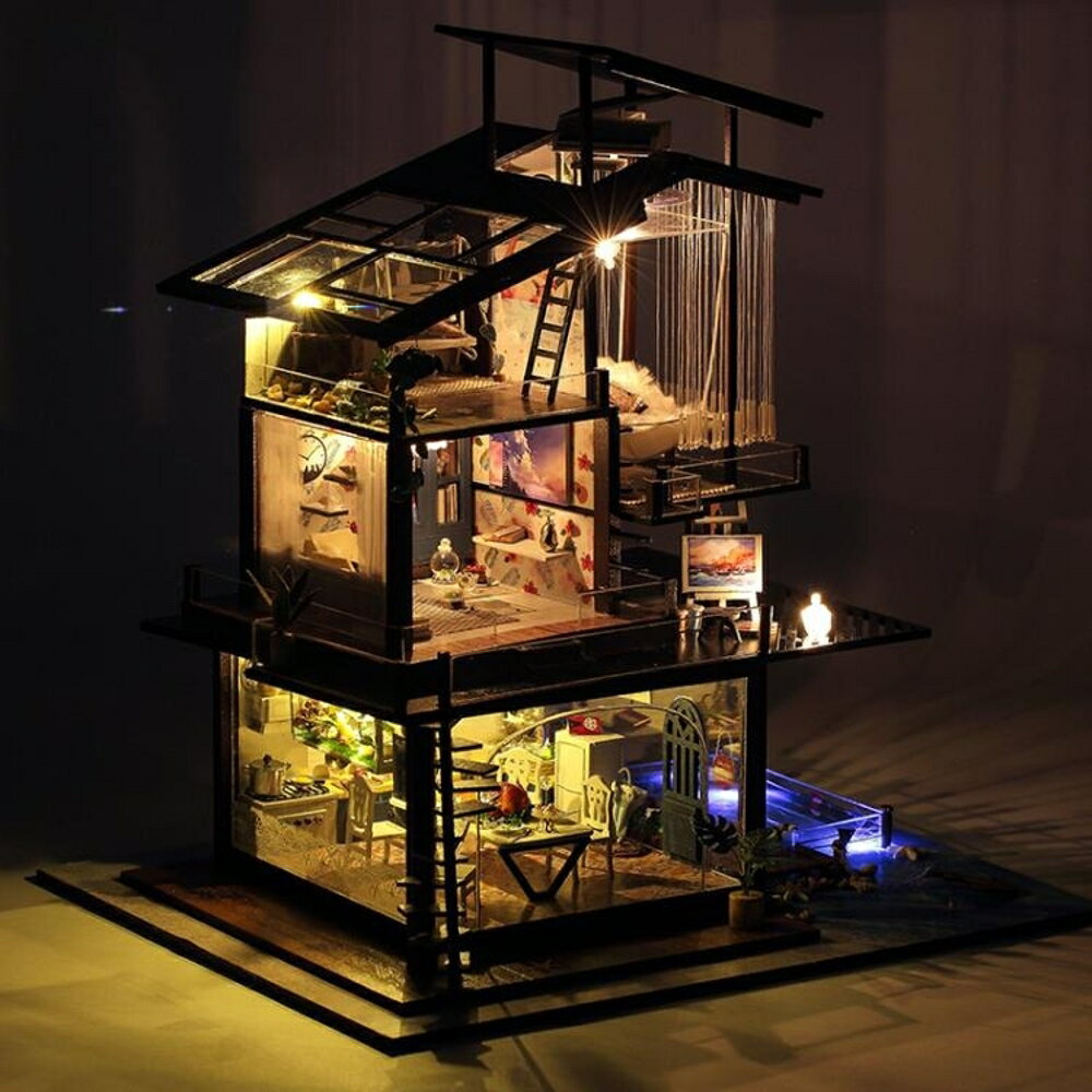 diy小屋手工制作小房子模型別墅拼裝玩具禮物