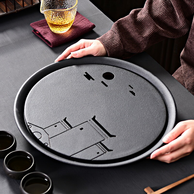 禪意茶盤陶瓷儲水干泡茶臺方形圓形中式功夫茶具托盤簡約家用茶海