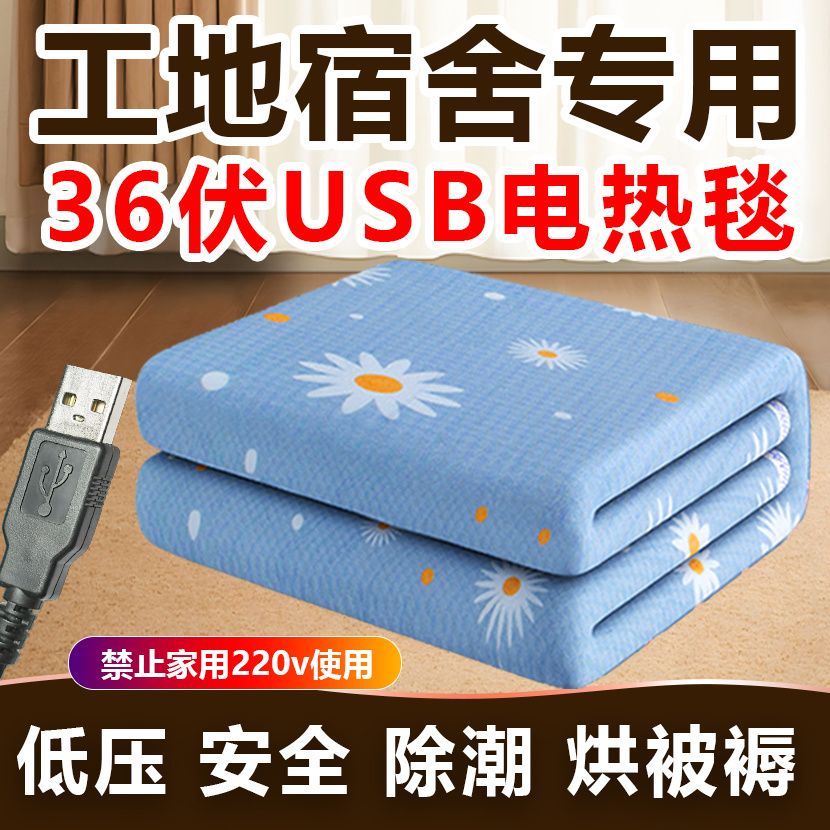 36伏usb低壓電熱毯工地宿舍專用單人雙人2024年新款工地電熱毯-創美