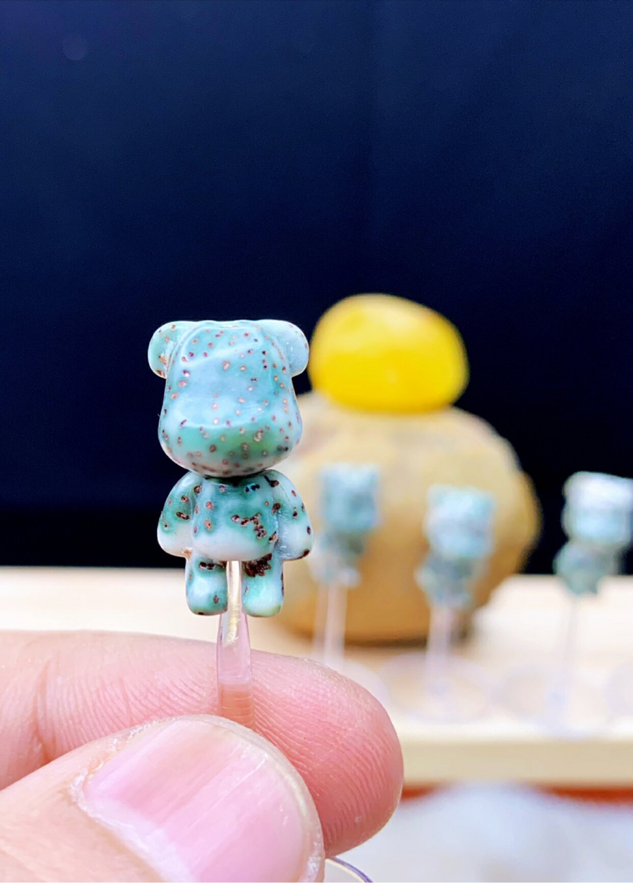 星月菩提雕刻-暴力熊、泰迪熊、momo熊，石玉料雕刻手串配飾
